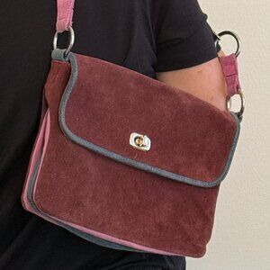 Claudia Fiorenze Suede Shoulder Bag - Burgundy & Pink, Italian Style, Used Good